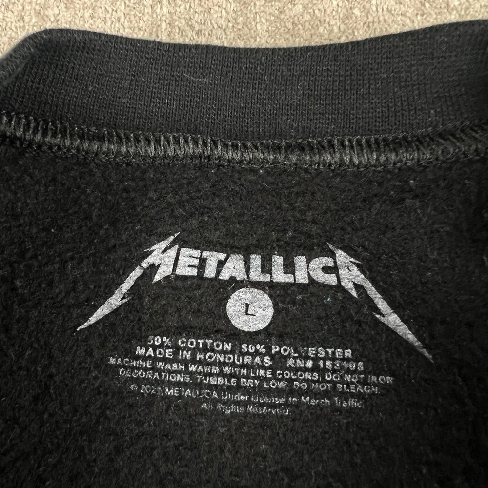 Metallica Sweatshirt Mens Large Black Pushead Skull Flame Graphic Band Pullover